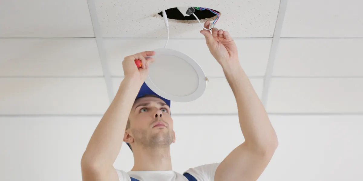 Electrical apprentice installing wiring on a Florida job site