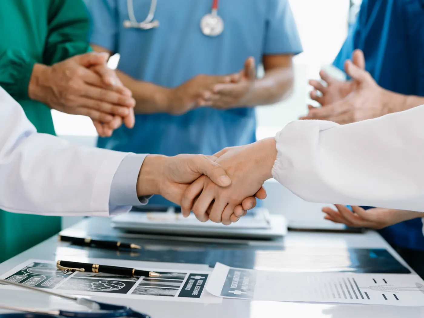 Healthcare students training in a classroom lab