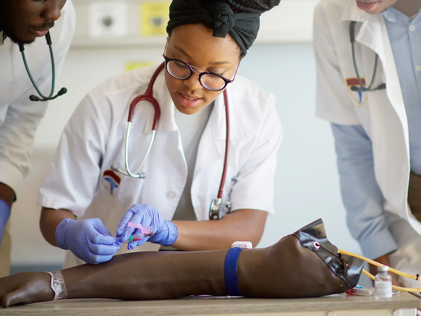 Practical nurse and phlebotomy students in healthcare training