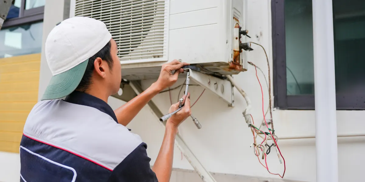 HVAC technician working on a residential air conditioning system